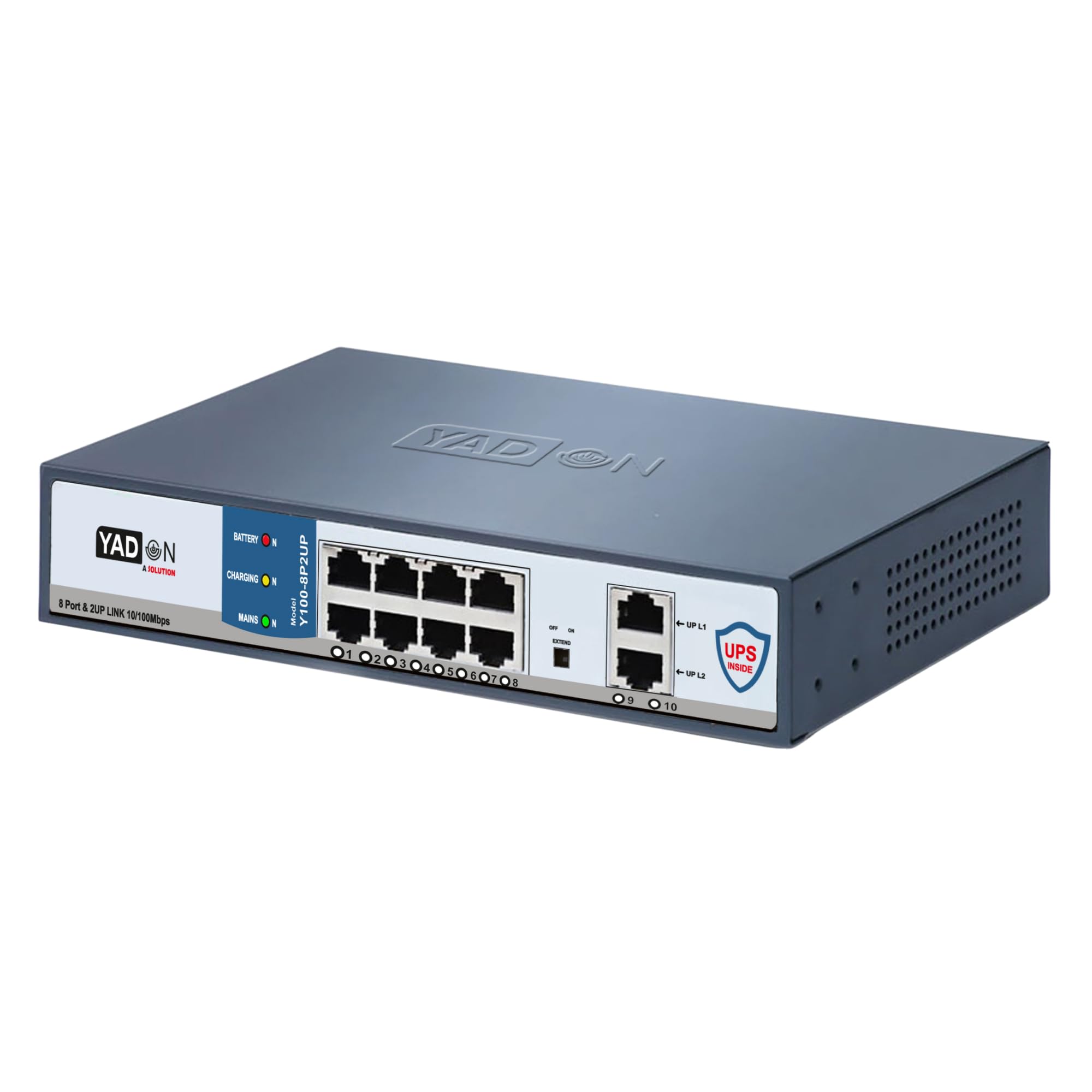 YADON - POE Switch with UPS for IP Cameras - 8 POE Ports, 2 Uplink Ports, 10/100 Mbps - Powered by Lithium-Ion 15000mAh Battery - Connect Upto 8 Cameras, a NVR, and a Router - Y100-8P2UP-image-8