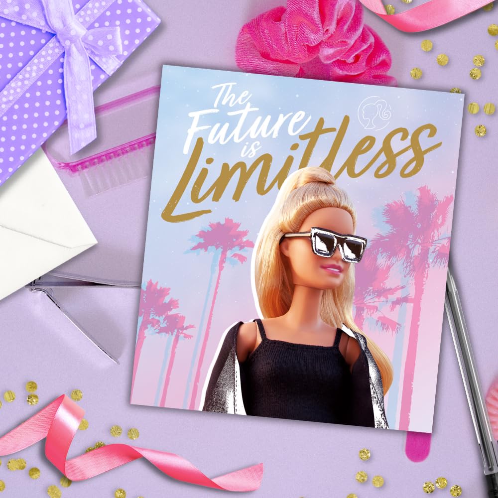 Biglietto Di Compleanno Ufficiale Barbie, Formato 17,8x15,2 Cm Con Busta, Messaggio Ispirante 'Reach For The Stars', Prodotto Danilo