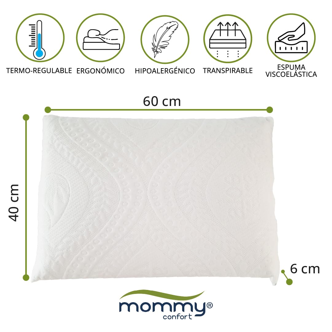 Almohada Infantil Viscoelástica 40x60x6cm Ergonómica Transpirable Suave Hipoalergénica Lavable Niños 2 a 8 Años Cuna Bebé Cama 90cm Sueño Cómodo Descanso Seguro y Natural