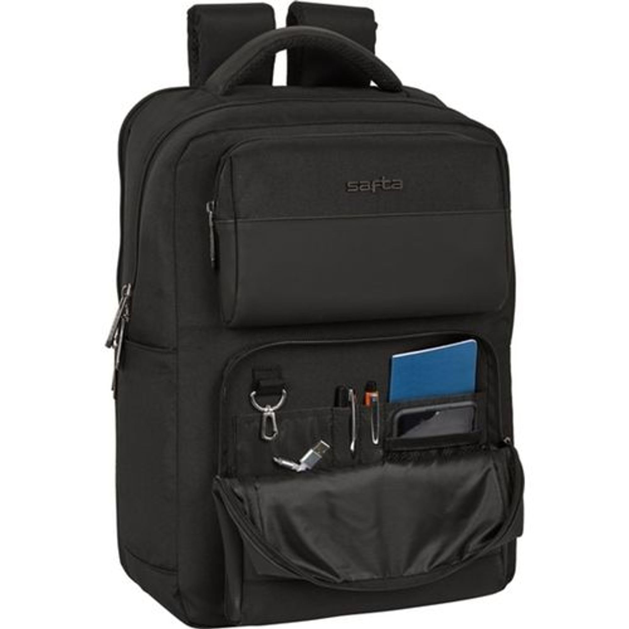 SAFTA Zaino per laptop da 13,3 pollici, con patta per laptop da 13,3 pollici, design executive, porta USB, scomparto imbottito e stile minimalista
