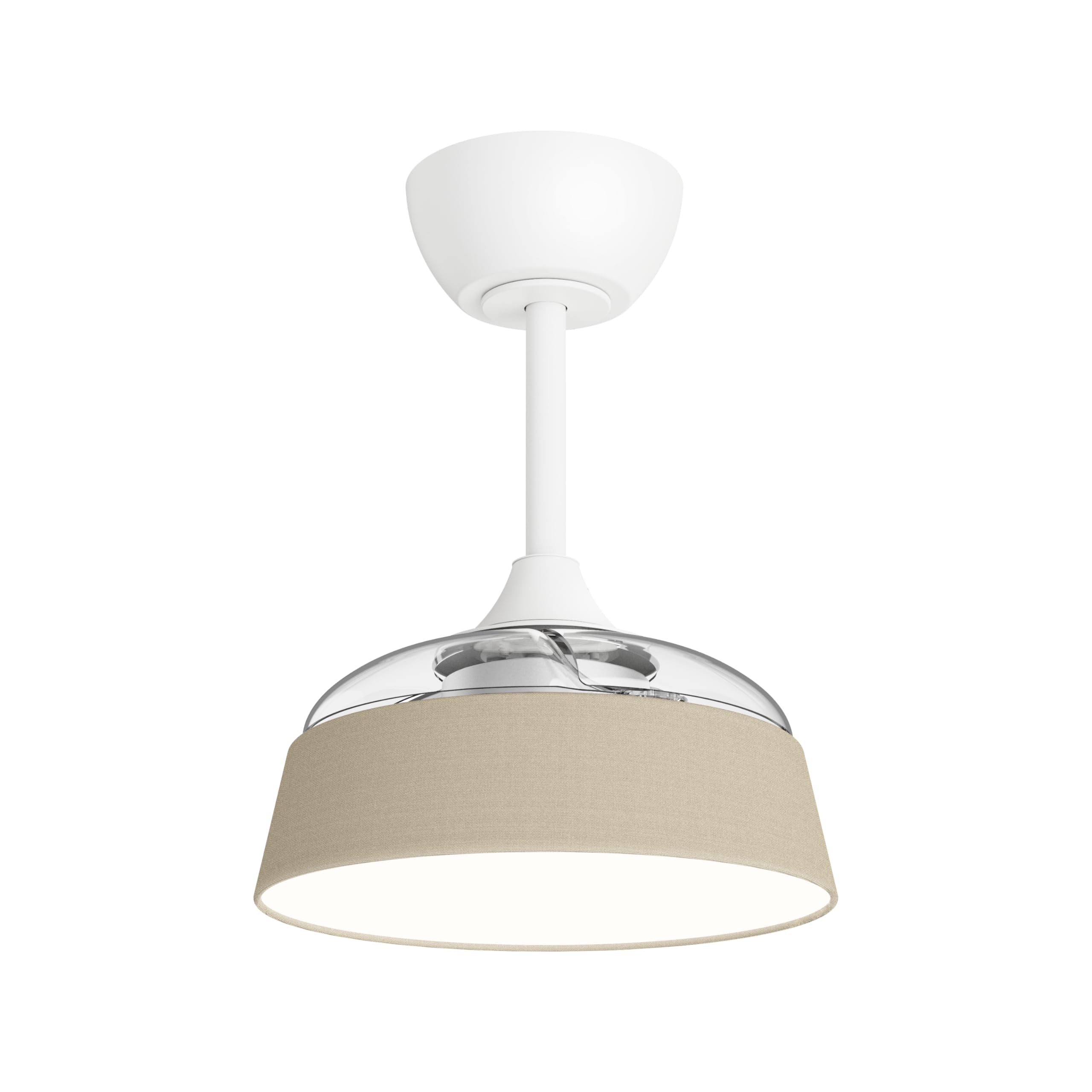 Sulion - Ceiling Fan with Light and Retractable Blades Wizz Stilo – Beige with Fabric Finish, Silent DC Motor, Dimmable LED Light 3000K–5500K, Summer/Winter Function, Remote Control – Ø55 cm