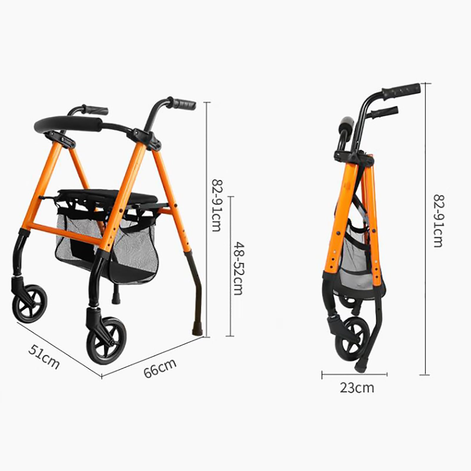 Składane Rolki dla Seniorów, z Siedziskiem i Etui Przechowywania, Walking Frame z 6" Uniwersalnym Przednim Kołem, Pomoc w Poruszaniu Się dla Pacjentów w Podeszłym Wieku
