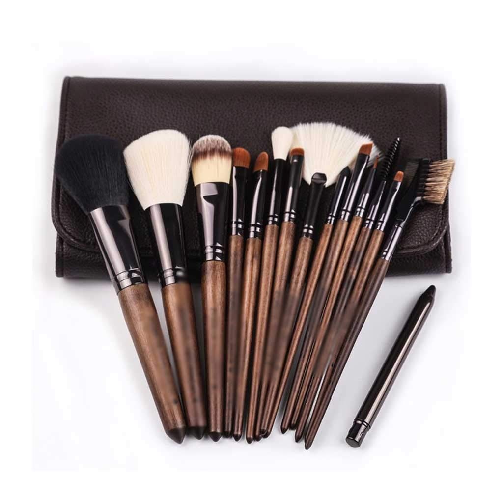 15 sztuk zestaw pędzli do makijażu z drewna orzechowego pędzle do podkładu zestaw pędzelków kosmetycznych brwi Eyeliner Eyeshadow korektor torba