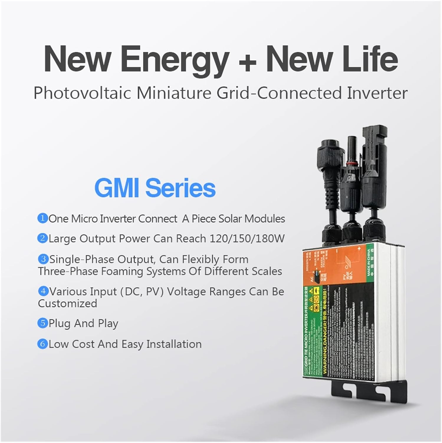 120W 150W 180W Solar PV Grid Tie Micro Inverter GMI Series DC Input 10.8V to 30V AC Output 80V to 280V 50Hz 60Hz Inverters(Gmi120l,10.8V-30V-180V-280V)
