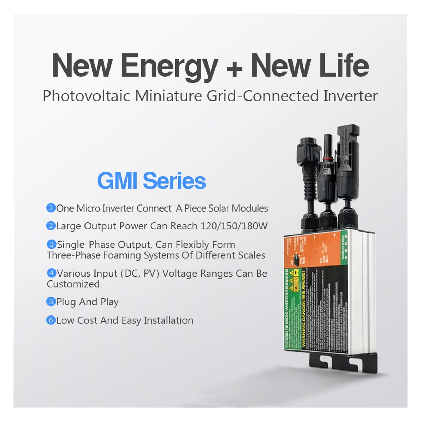 Micro Inverter Solar Network 120W 150W 180W Wejście DC 10,8V do 30V AC Wyjście 80V do 280V 50Hz 60Hz(Gmi120l,10,8V-30V-180V-280V)