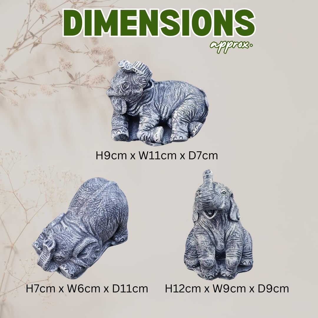 Garden Mile 3pc African Elephants Garden Ornaments Outdoor Hand Painted Weatherproof Resin Statue And Sculpture for Pond Patio - Image 3