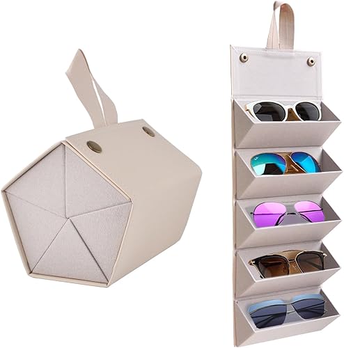 Kenpal Organizador de almacenamiento para lentes de sol, estuche de viaje plegable con 5 compartimentos de ranura para múltiples gafas