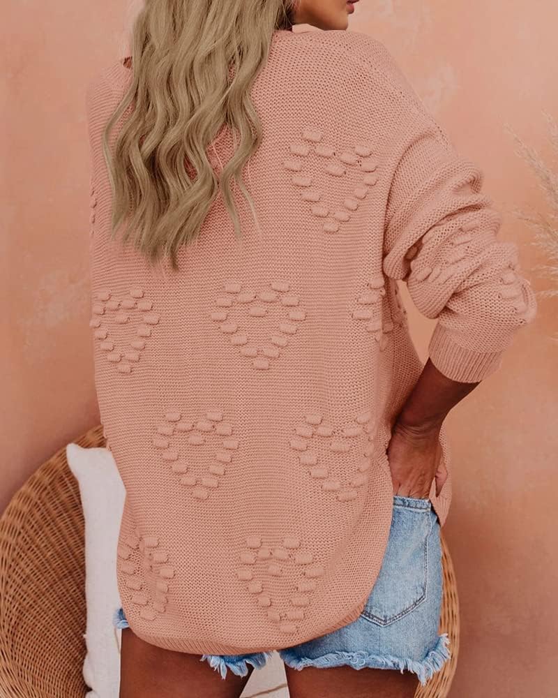 Tutorutor Womens Cute Heart Love Print Valentine Sweater Tops Oversized Crew Neck Dot Ball Loose Knitted Jumper Pullover - Image 3