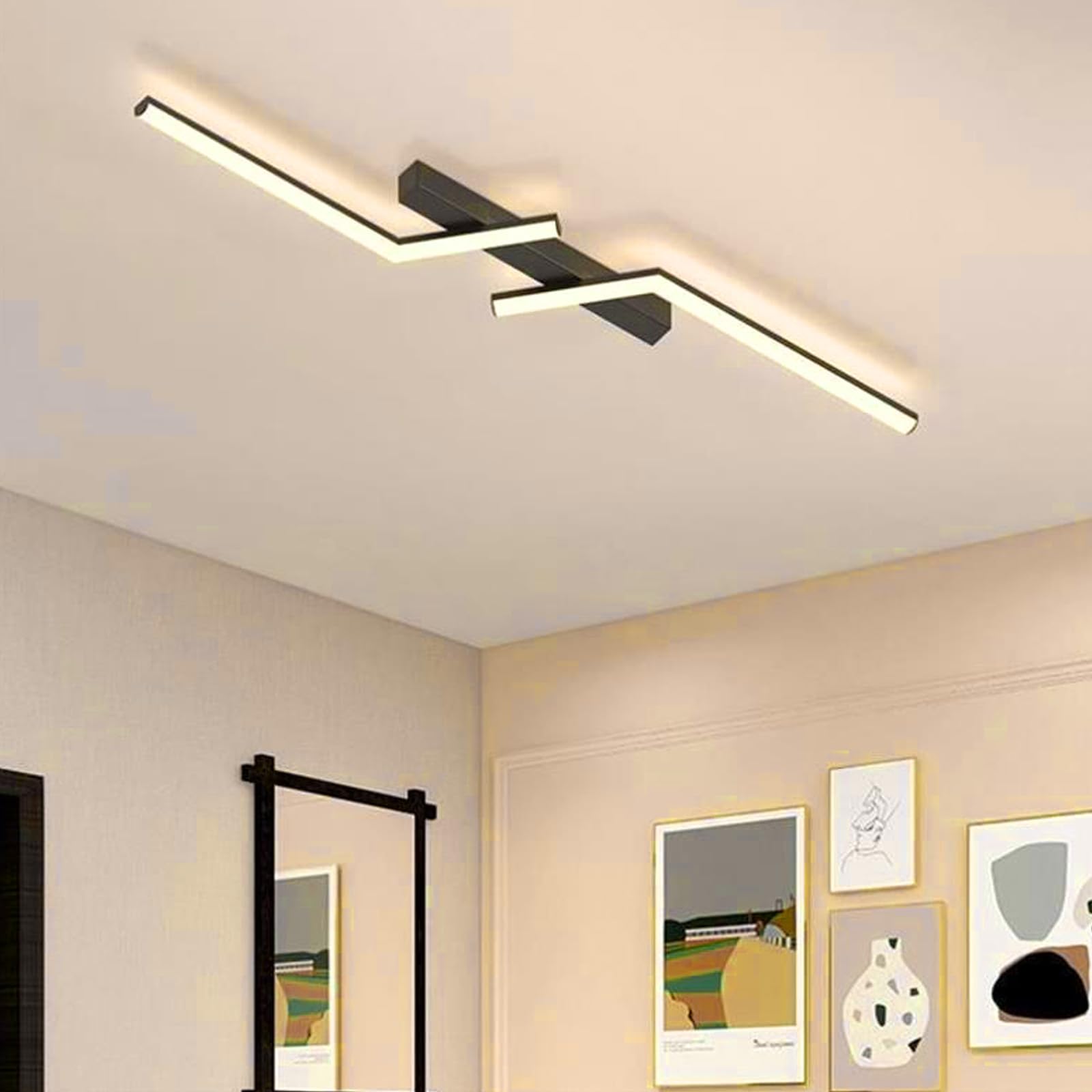 Plafonnier LED linéaire moderne en acrylique et métal pour salon et couloir