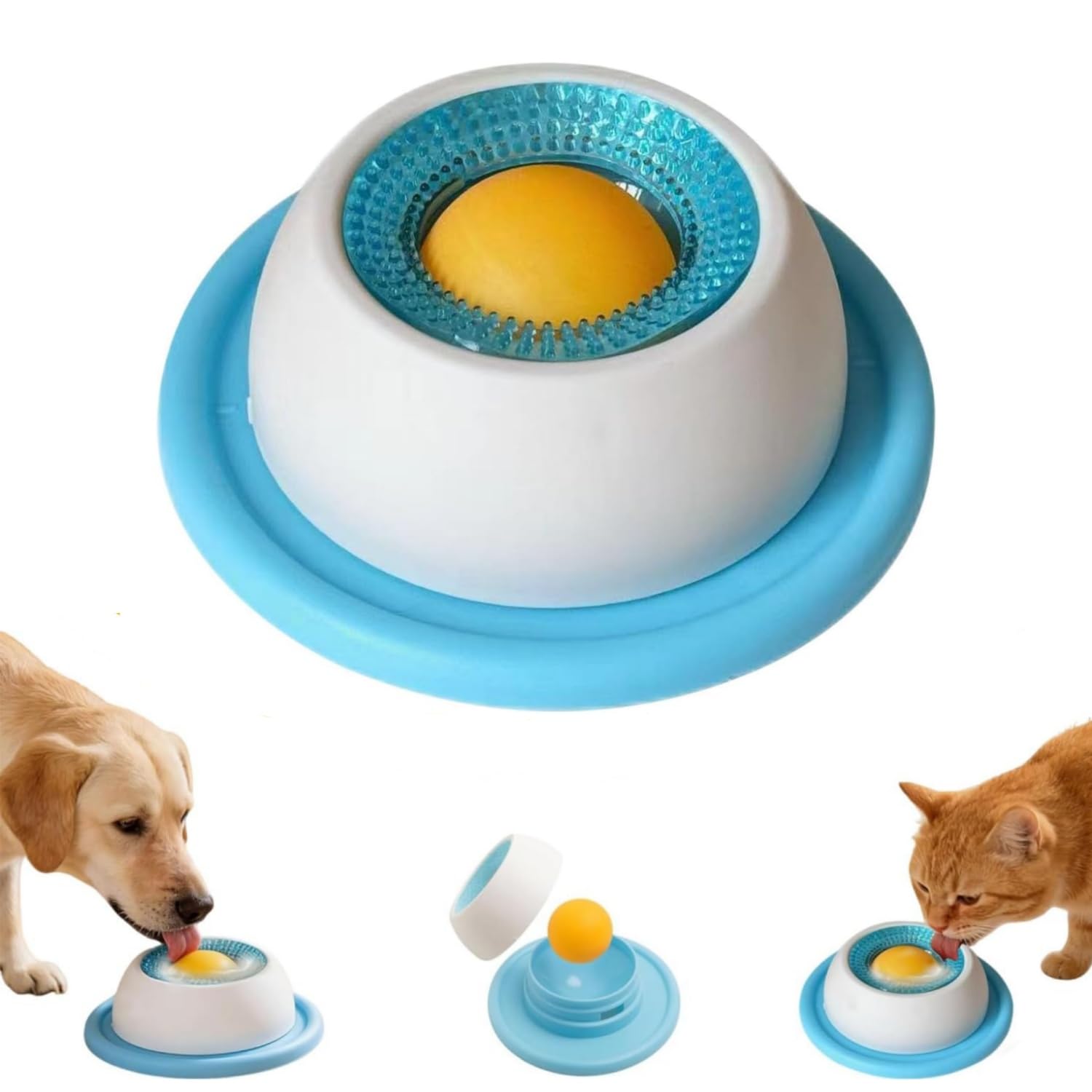 Dog Lick Bowl, Slow Feeder Dog Bowl, Dog Cat Licks Toys for Liquid Food, Anxieties Relief Slow Feeder Dog Lick Ball Treat Dispenser, Non-Slip Licking Bowl Enrichment Toys to Keep Them (Blue)