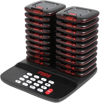 AGJ Restaurant Pager System Wireless Calling System 20 Pagers Beeper Buzzer Guest Customer Queue Pagers for Food Truck Church Nursery Clinic Coffee Shop with Buzzer Vibration Flash