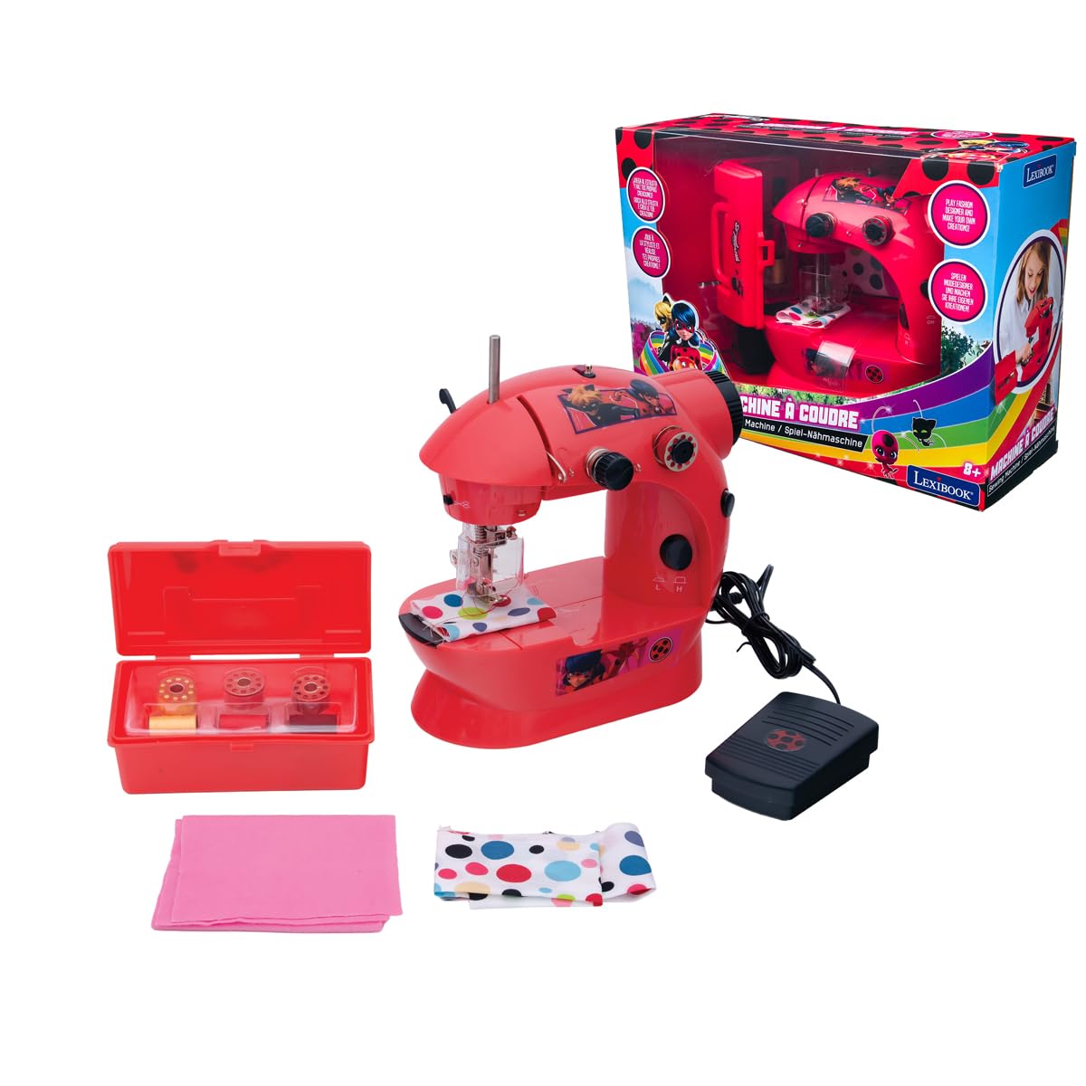 Lexibook Miraculous, Macchina da Cucire con Accessori, Luce e Pedale, Gioco d'imitazione per Ragazze, Gioco di Moda Fashion Design, SW100MILXB
