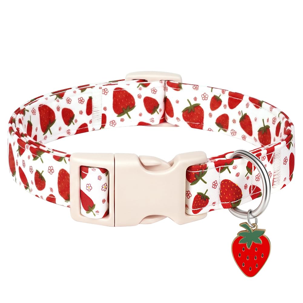 AYESY Dog Collar, Adjustable Strawberry Collar for Small Medium Dogs, M