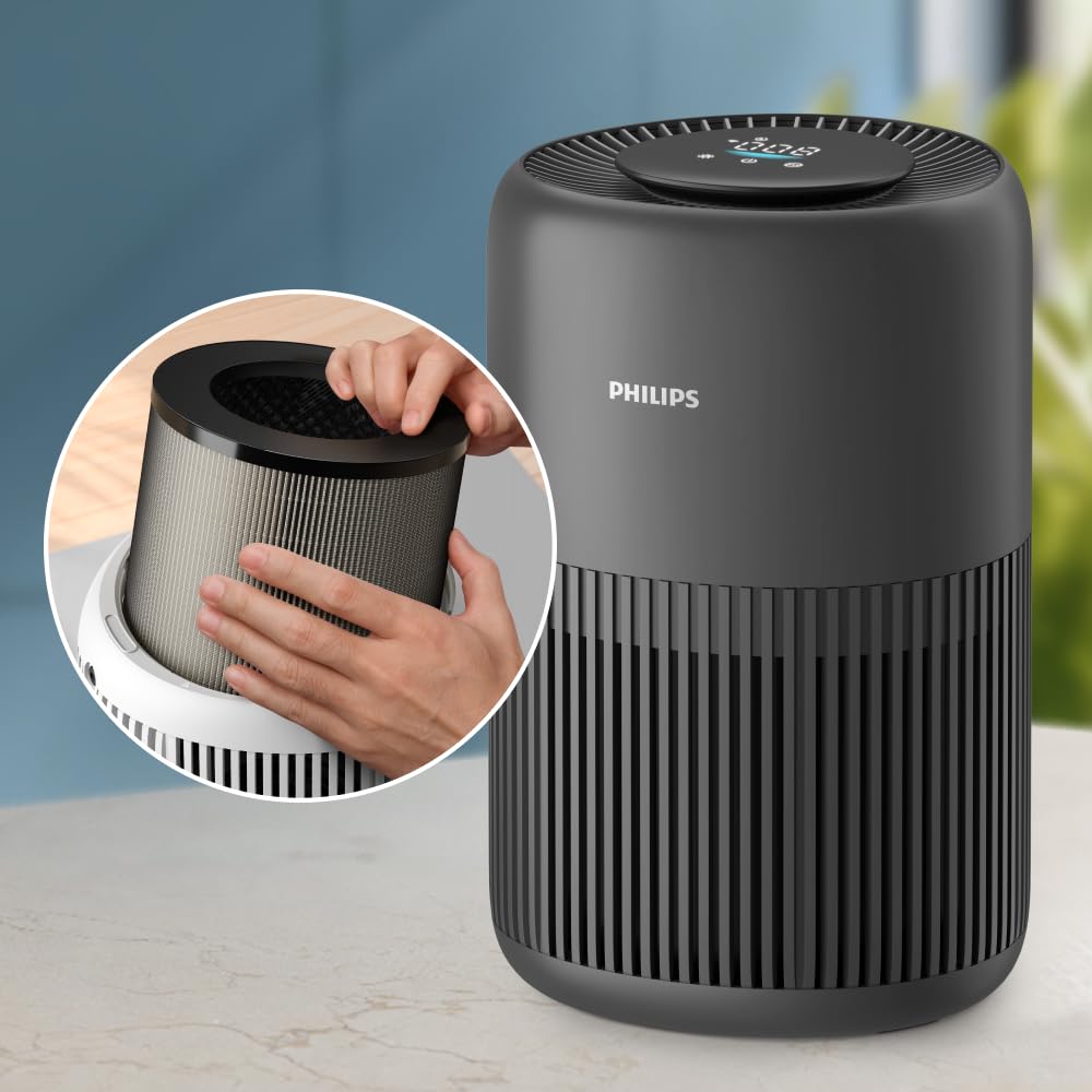 Filtre de Remplacement Philips Original pour Purificateurs d'Air Série 800&900 AC0950, AC0951, AC0830, AC0850, HEPA NanoProtect + Charbon Actif, Durée de Vie de 12 Mois, Noir/Blanc (FY0910/30)