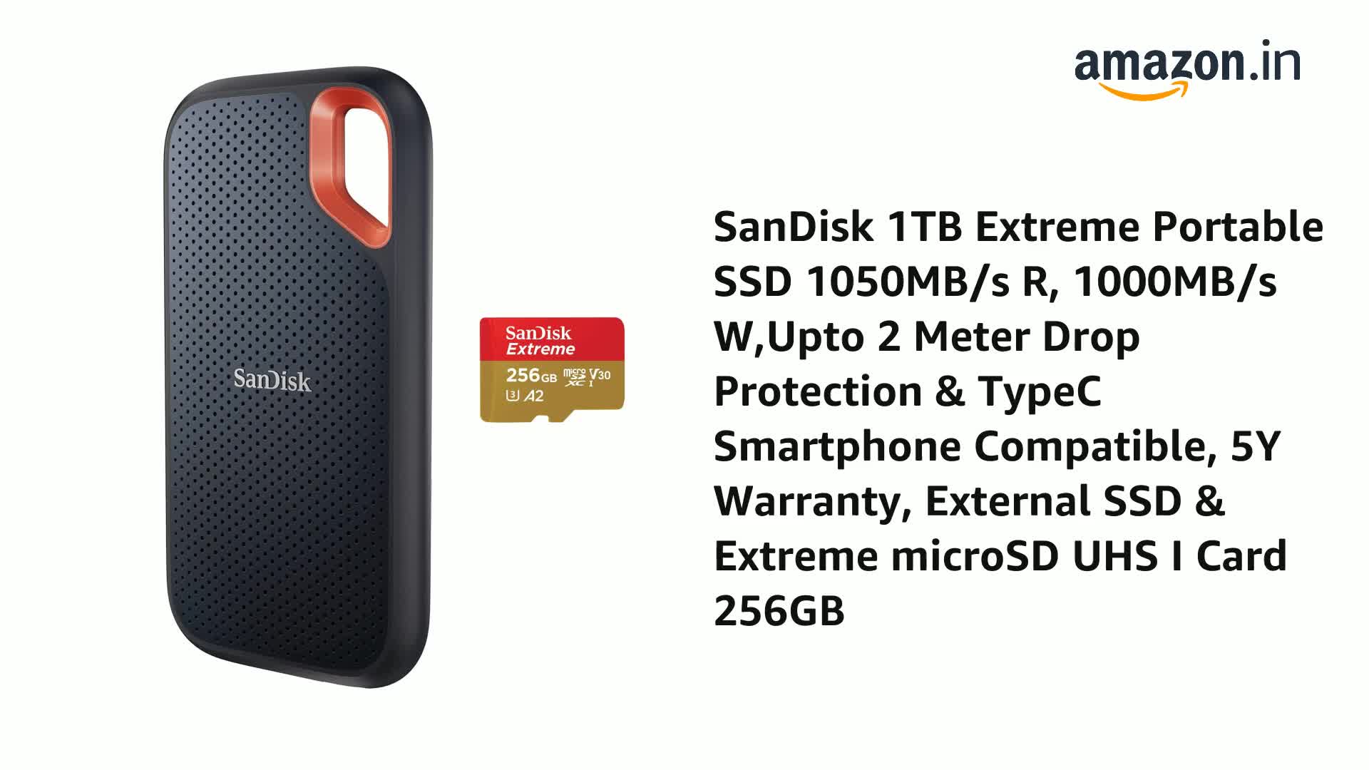 SanDisk Extreme Portable 1TB, 1050MB/s R, 1000MB/s W, 3mtr Drop