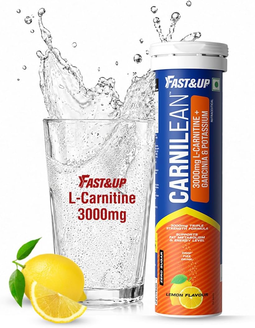 Fast&Up L Carnitine 3000mg Effervescent Tablets | Triple Action L Carnitine Supplement with Garcinia Cambogia & Potassium | Fat Burner for Weight Loss, Energy & Lean Body | Lemon Flavour, 10 Tabs (Pack of 1)