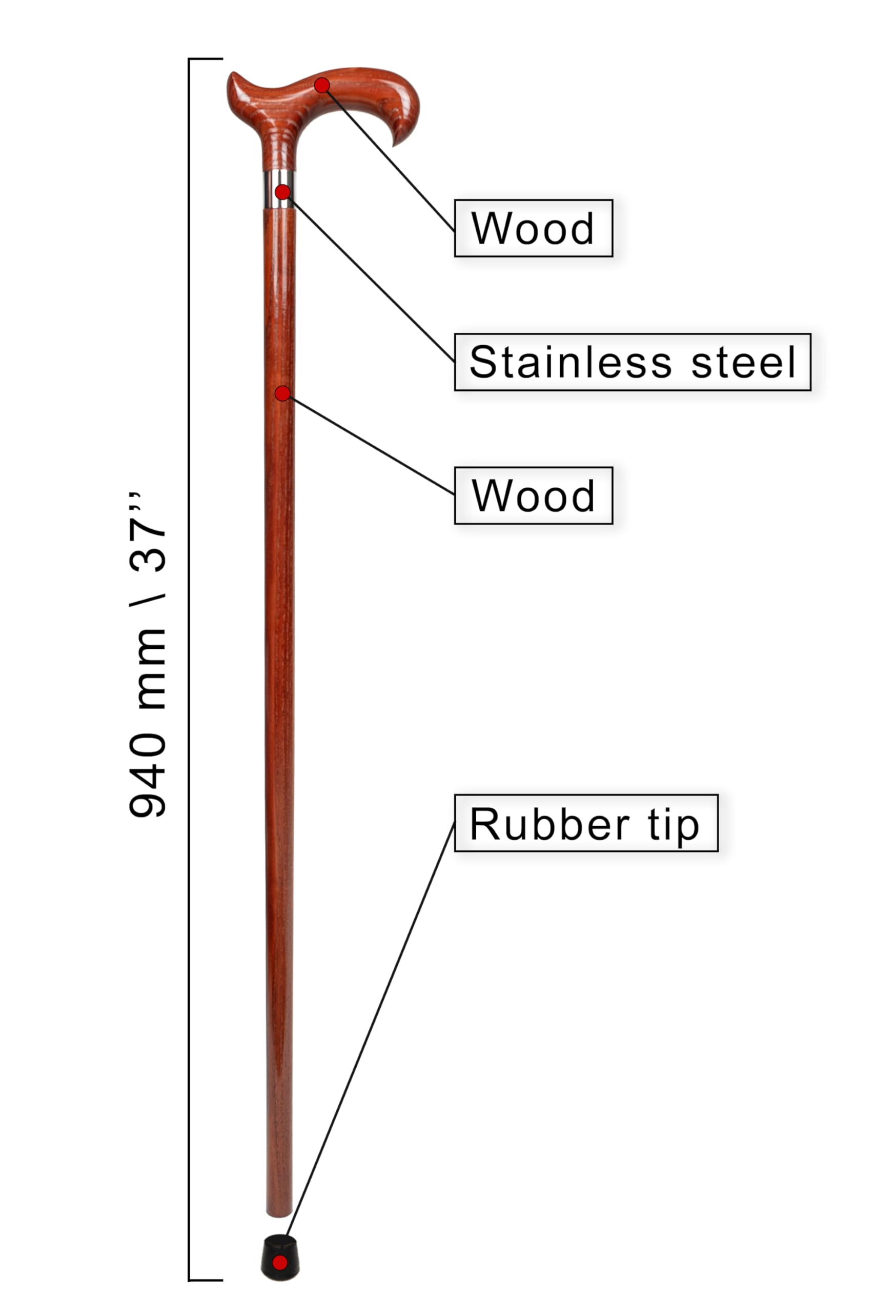 Dr. Watson Classic Derby Walking Stick – Handcrafted Ash Wood Cane with Polished Stainless Steel Collar