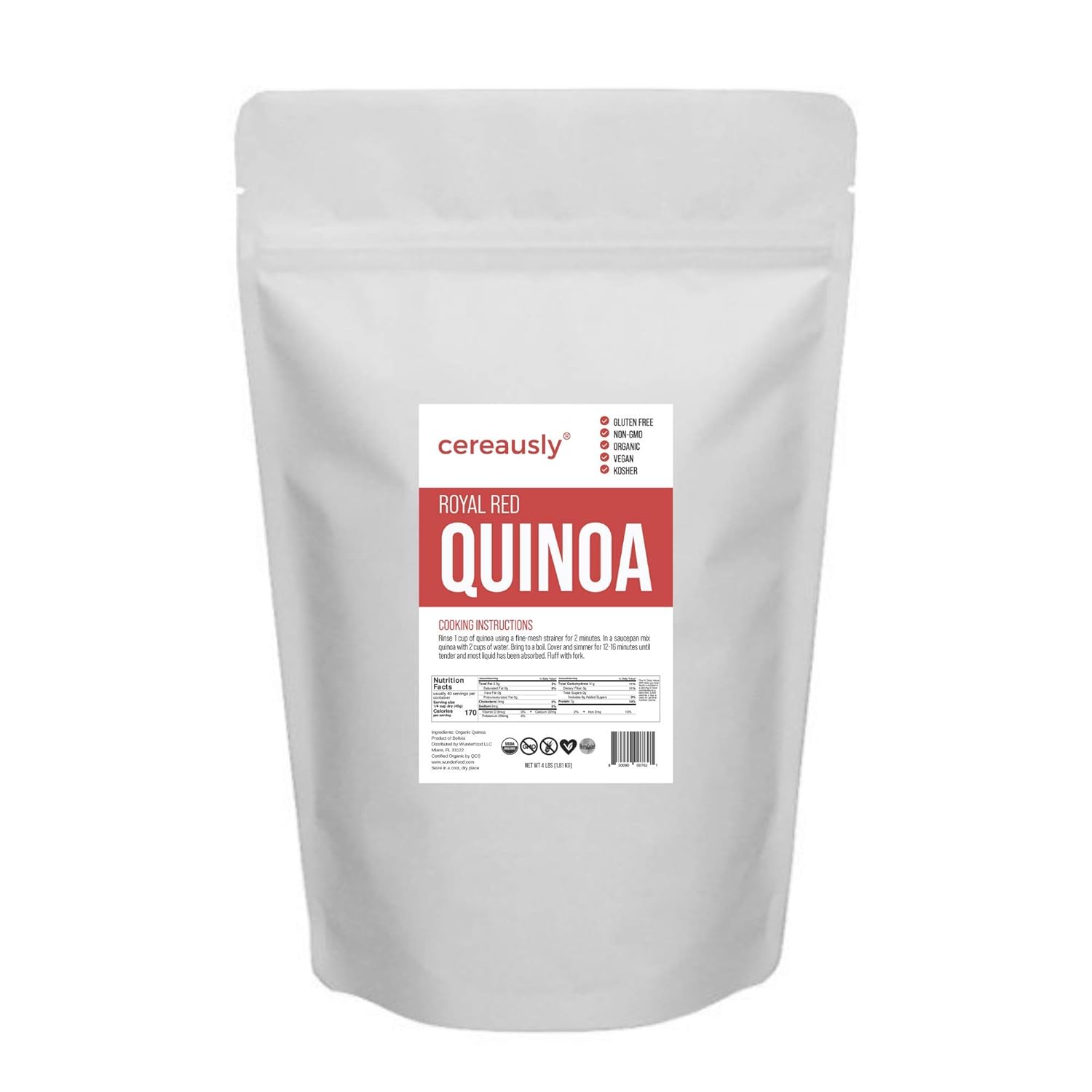 CEREAUSLY Organic Red Quinoa – Premium Royal Quinoa from Bolivia – Kosher and Non-GMO Quinoa Bulk – Vegan and Gluten-Fee Cooking Quinoa – 4 LB