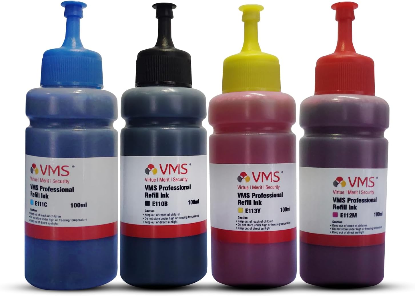 VMS 4 Colour 100ml x 4 Bottle (Cyan, Magenta, Yellow, Black) Photo Refill Ink Bottle for Refilling of All Inkjet (Universal) Printer Cartridge