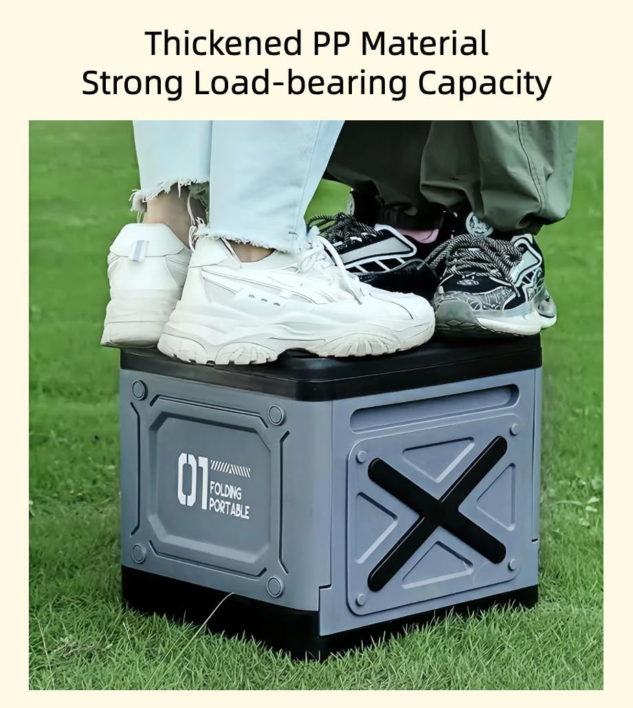 Collapsible portable toilet, car storage box, emergency toilet for camping road trips (off-white)