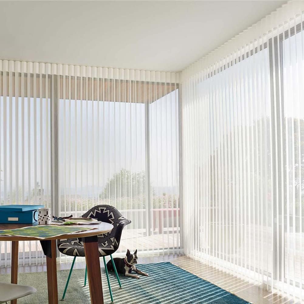 Zshine Motorized Vertical Sheer Shades Light Filtering Freedom Adjusted Rechargeable or Hard-Wired Motor for Living Room Office (Grey)