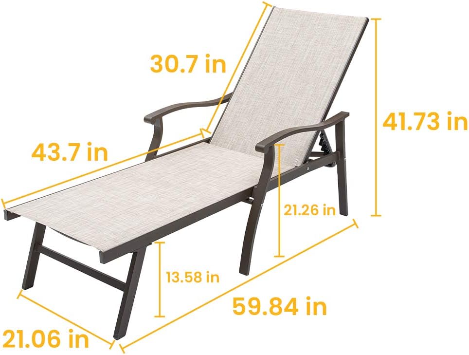 Crestlive Products Aluminum Adjustable Chaise Lounge Chair Five-Position and Full Flat Outdoor Recliner All Weather for Patio, Beach, Yard, Pool (2PCS Beige) : Patio, Lawn & Garden