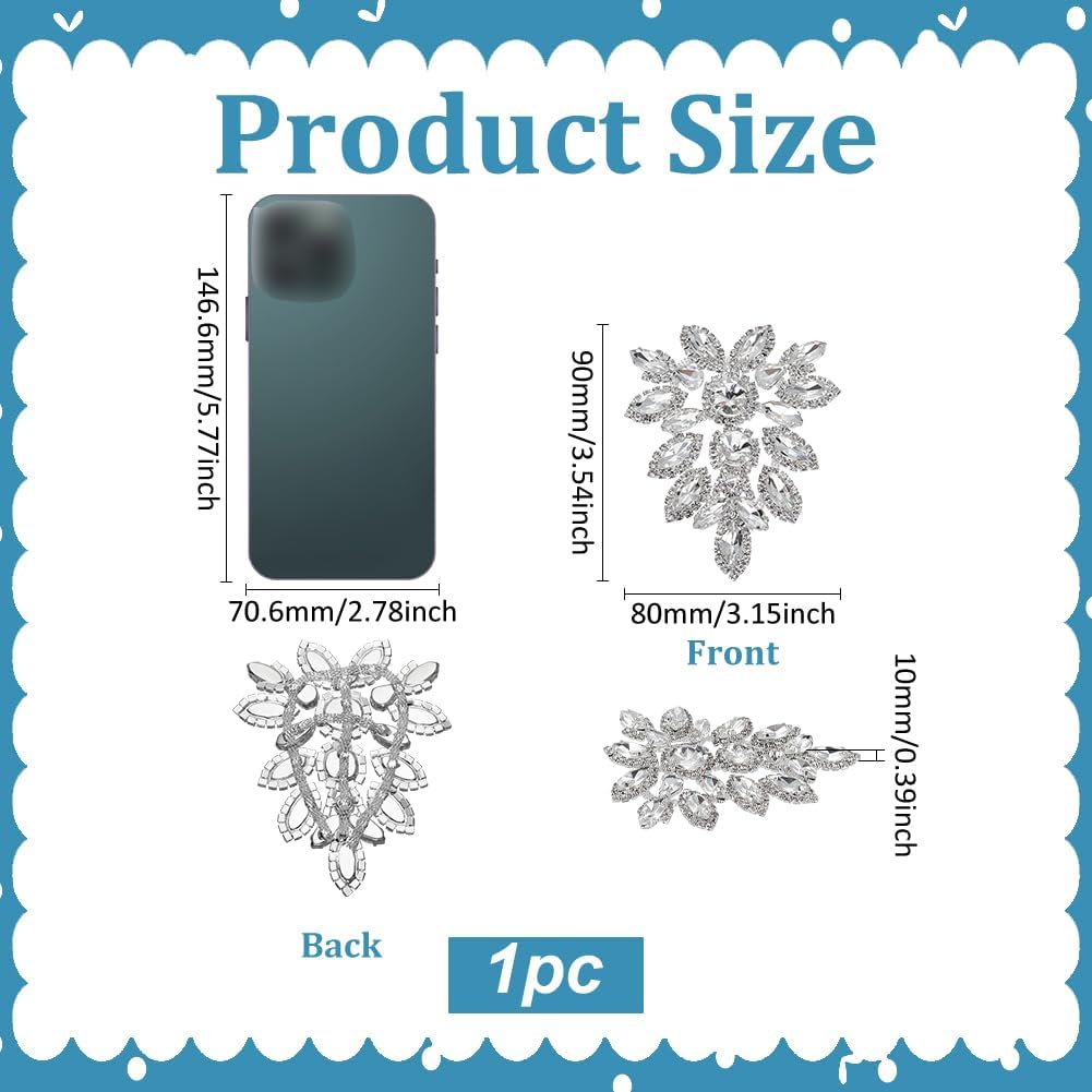 FINGERINSPIRE Rhinestone Appliques 3.5x3.1x0.4inch Clear Color Alloy Glass Rhinestone Sewing Patches Decorations for Wedding Dress Coat Pants Hats Flower Crystal Appliques Garment Accessories