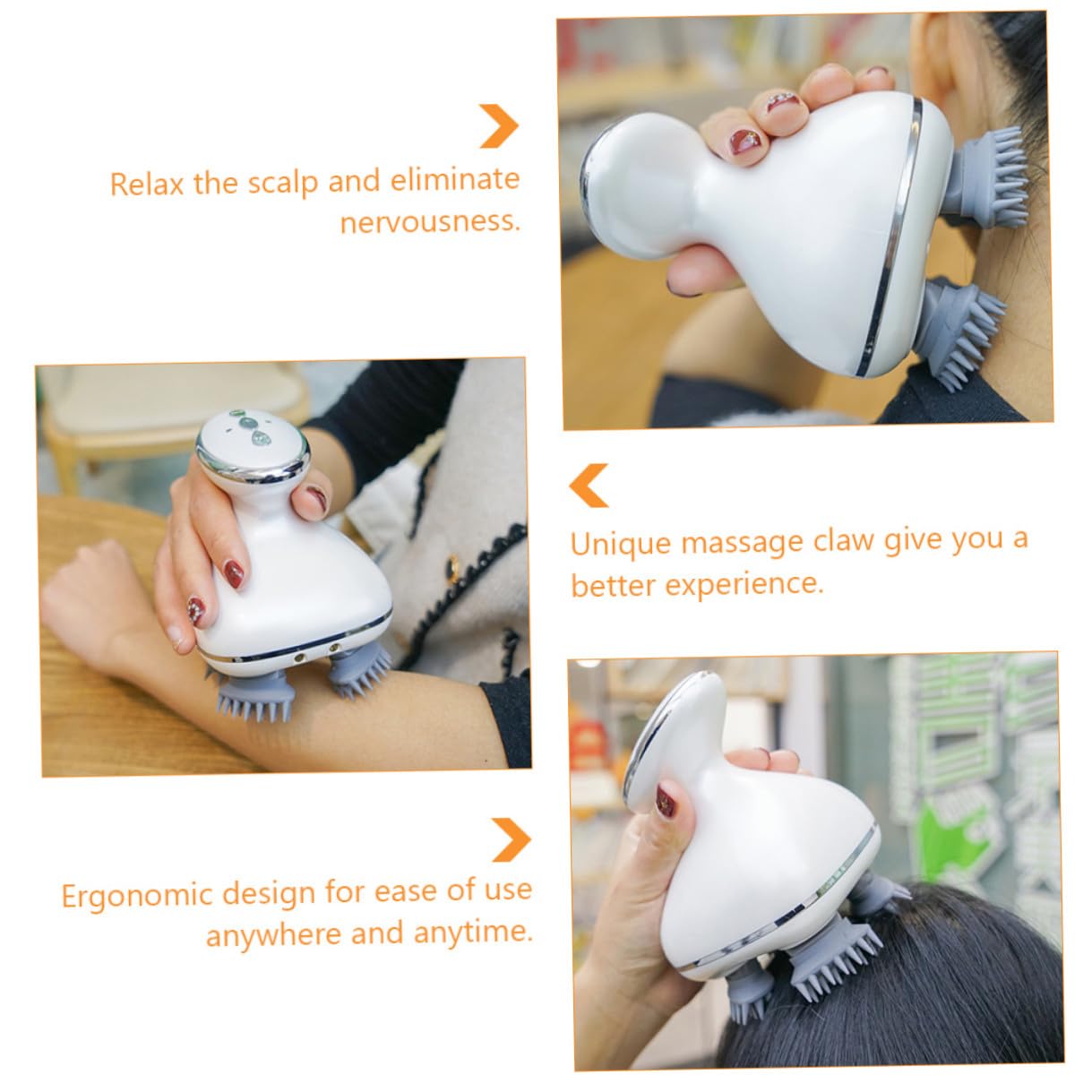 Masajeador de Cabeza Eléctrico para Cuero Cabelludo 1200 Mah | 1 Juego, Abs y Silicona, Blanco, Diseño Ergonómico Portátil, Uso Diario y Viaje