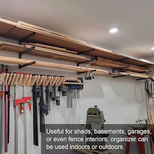 Miniatura 6 de Estante de metal para almacenamiento de madera, organizador de pared de 3 niveles y estante de madera, solución de almacenamiento interior y