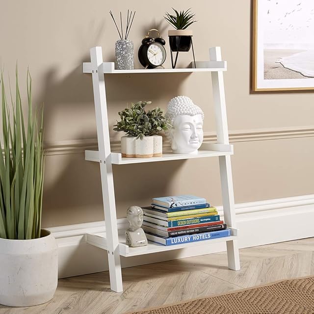 Home Source 3 Tier Ladder Shelf Unit White