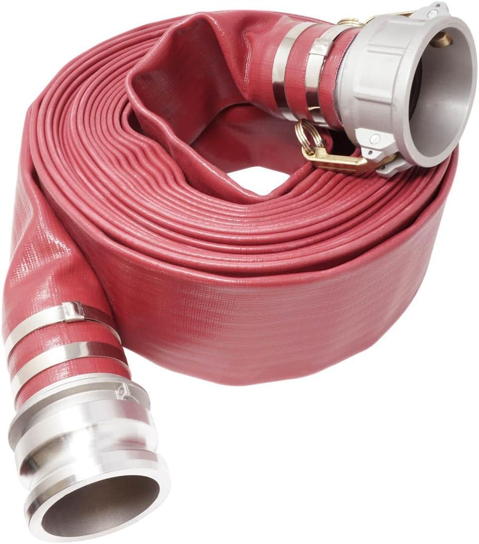 Gloxco 3" x 50′ Red Heavy Duty Lay Flat PVC Discharge Hose Assembly with Aluminum Cam and Groove C and E Fittings
