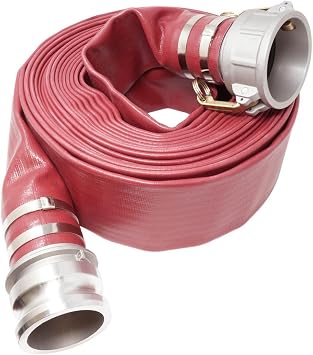 Gloxco 6" x 25 Red Heavy Duty Lay Flat PVC Discharge Hose Assembly with Aluminum Cam and Groove C and E Fittings