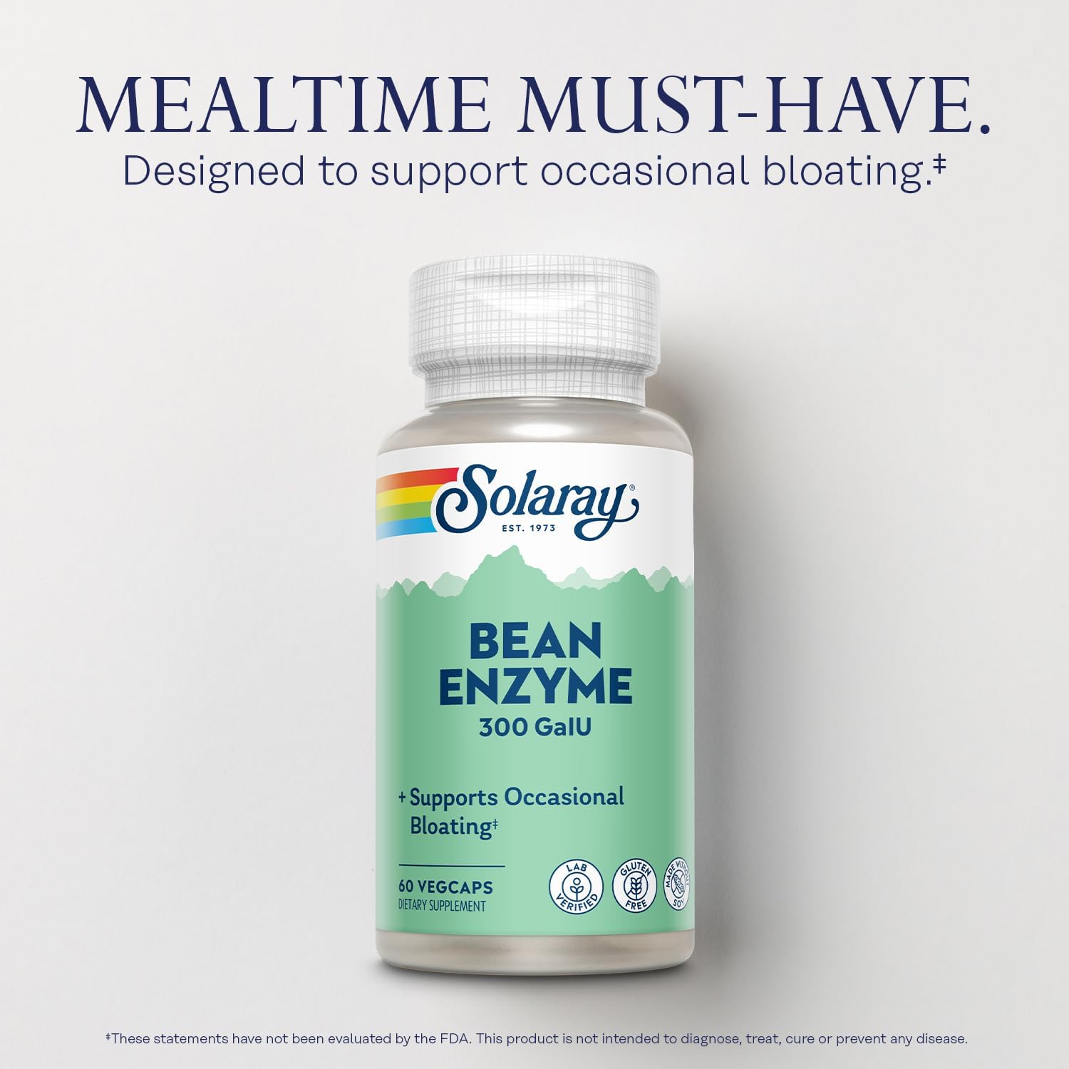 SOLARAY Bean Enzyme and Mega Multi Mineral - Digestive Enzymes for Women and Men Support Occasional Bloating - Iron Free Mineral Supplement w/Trace Minerals, Electrolytes, Magnesium, Zinc, 60/50 Serv