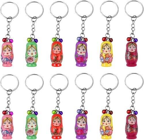 Miniatura 1 de NUOBESTY Llavero de madera Matryoshkas de madera para muñecas de anidación rusas, llaveros para muñecas Matryoshka, colgante para decoración de