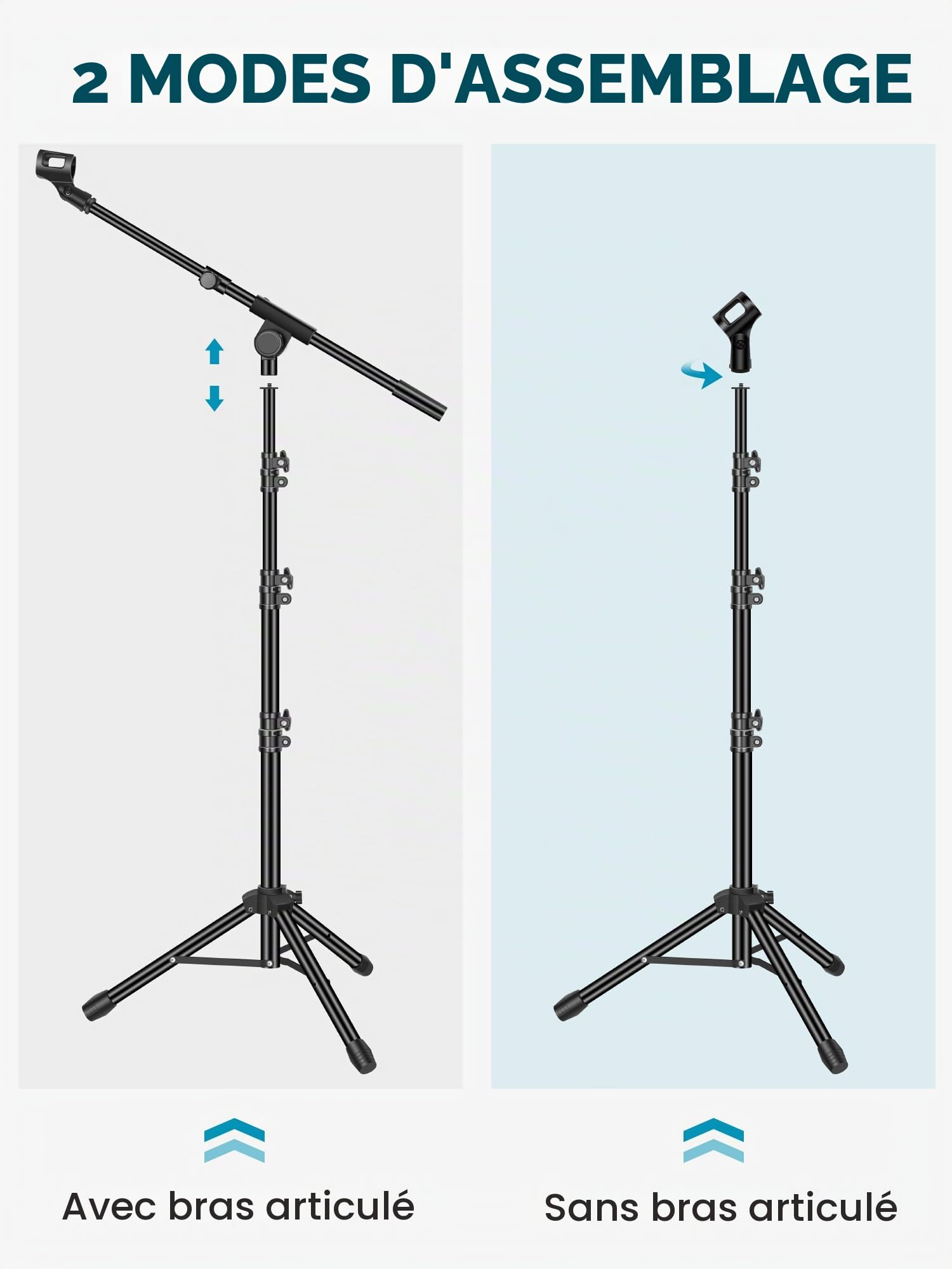 InnoGear Support de microphone, trépied avec bras de suspension réglable en hauteur avec sac de transport, 2 clips de micro, adaptateur de 9,5 mm à 15,8 mm pour chant, podcast pour Blue Yeti, Shure