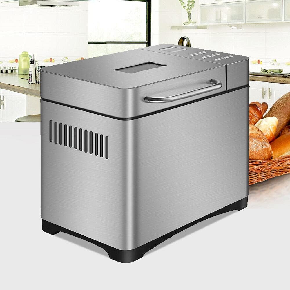Macchina per il pane automatica inox con 19 programmi di cottura e timer Macchina per il pane antiaderente 650W, peso pane 1 kg per pane, biscotti, impasto Macchina per il pane automatica inox con 19 programmi di cottura e timer Macchina per il pane antiaderente 650W, peso pane 1 kg per pane, biscotti, impasto