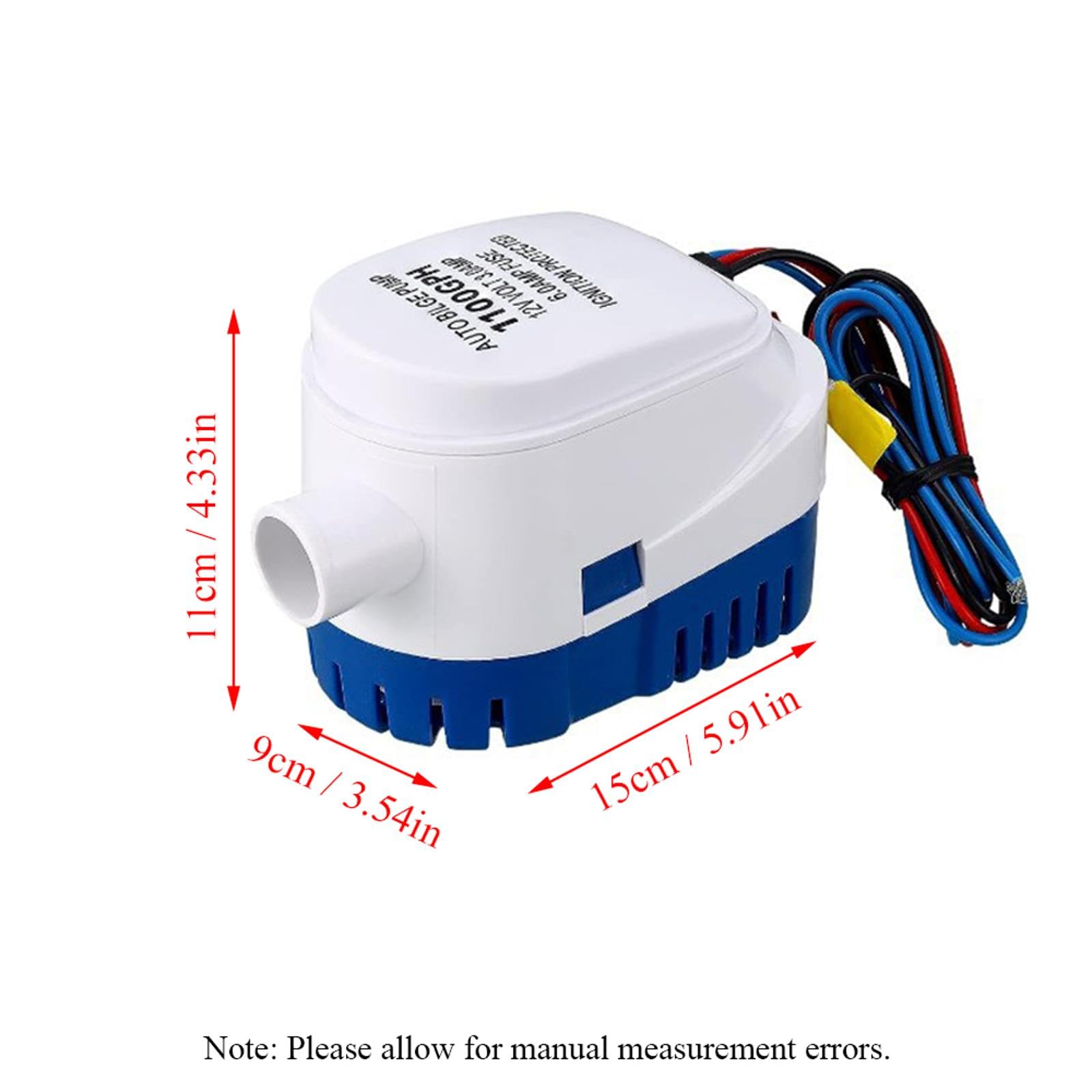 Kit de pompe de cale automatique de 1-1/8 pouces, 12 V, 100 GPH, pompe de cale avec tuyau et colliers de tuyau, ajustement universel pour piscines et bateaux