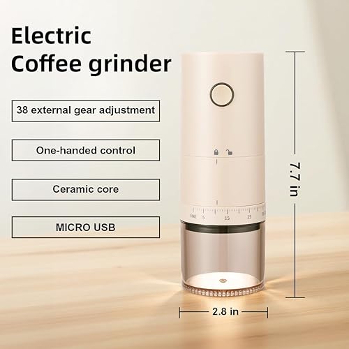 Miniatura 2 de Molinillo de café eléctrico portátil con 38 ajustes de molienda ajustables, rebaba cónica de núcleo de cerámica recargable por USB, molinillo de