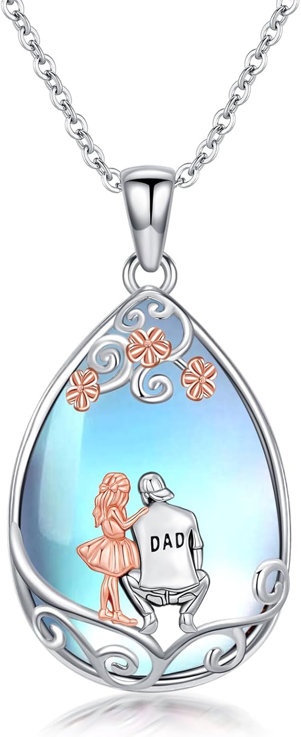 Dorunmo Mother and Father 1/2/3 Daughters/Son Necklace 925 Sterling Silver Sisters Gifts Moonstone Mother's Day Jewelry Gifts for Daughter Mom
