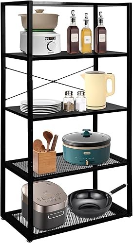 ECOMEX Estantería de 5 niveles estantería con marco de acero estantería industrial estantería de madera rústica y metal para dormitorio oficina en