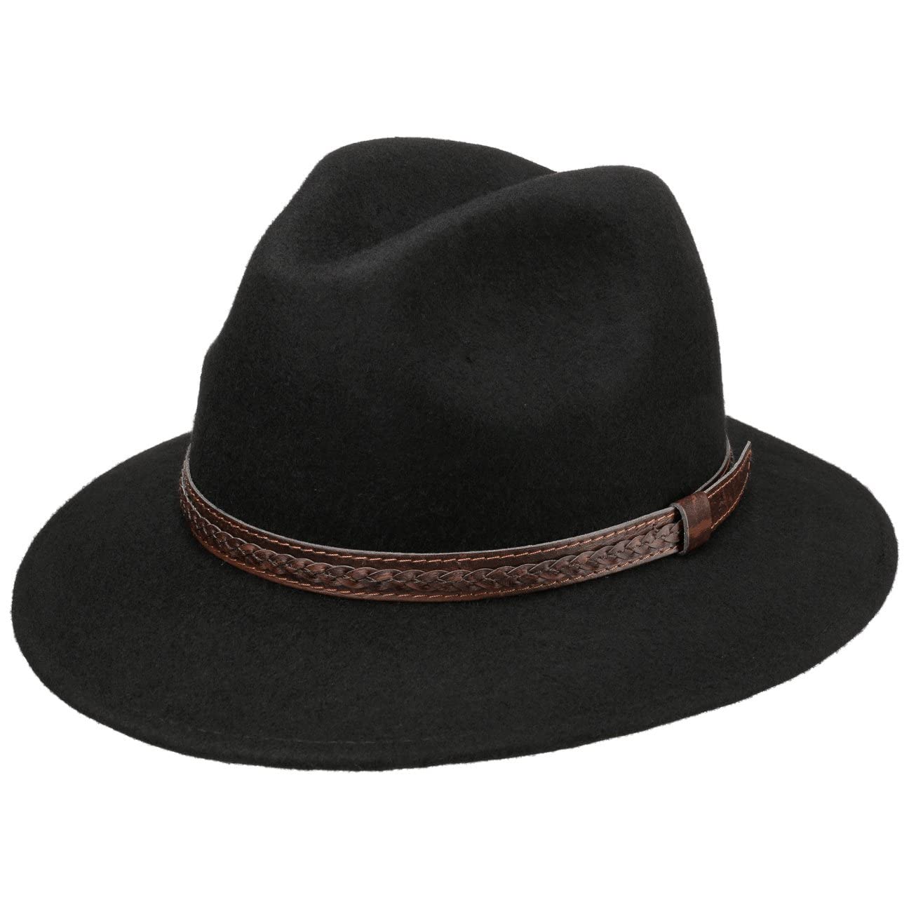 LIPODO Sombrero de Lana Kentucky, Hombre - Sombrero de Lana 100% - Sobrero de Fieltro Fabricado en Italia - Sombrero Traveller con Cinta de Cuero