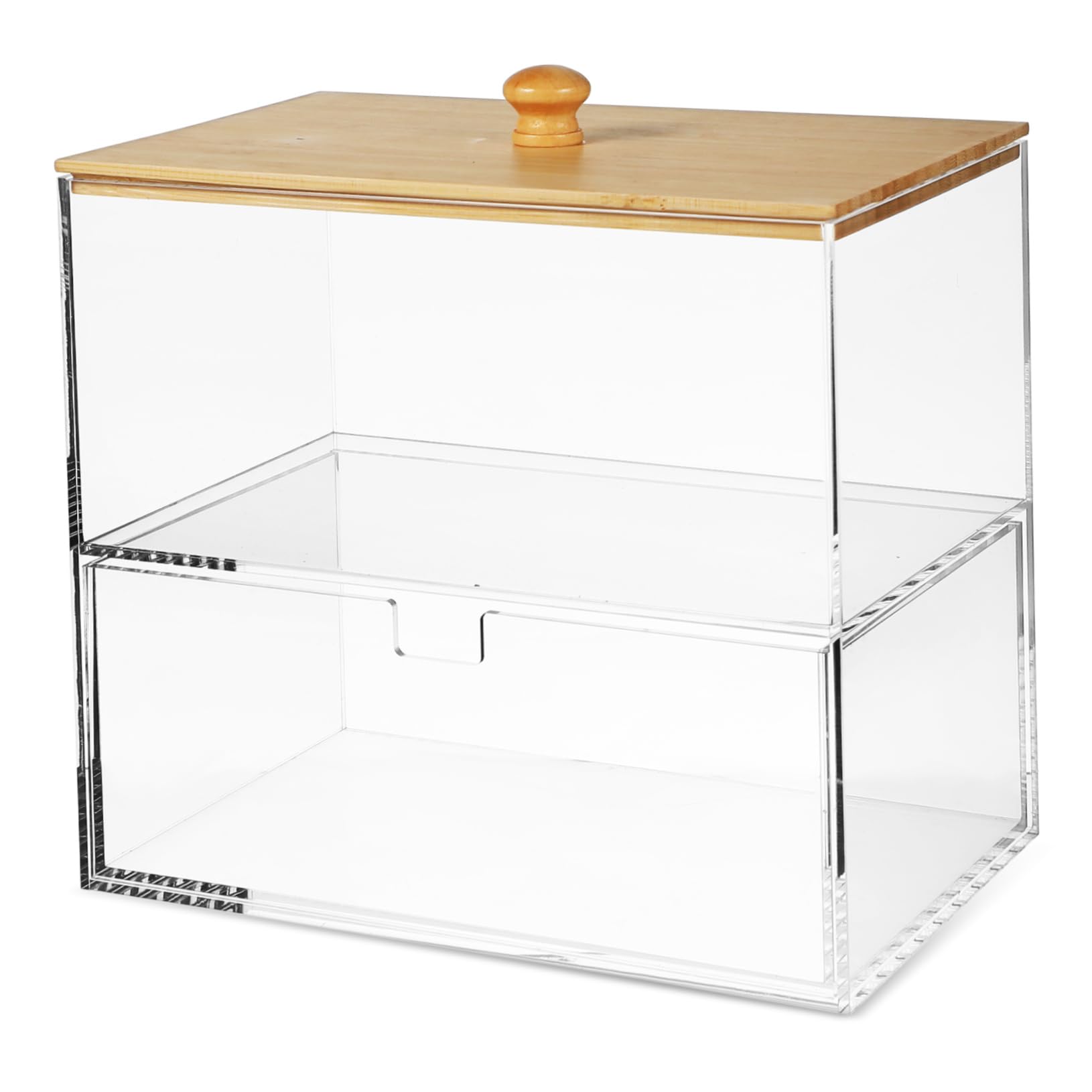 Holibanna Aufbewahrungsbox mit Doppeltem Fach mit Bambusdeckel für Waschmittelkapseln Acrylmaterial Platzsparend für Effiziente Organisation im Waschraum