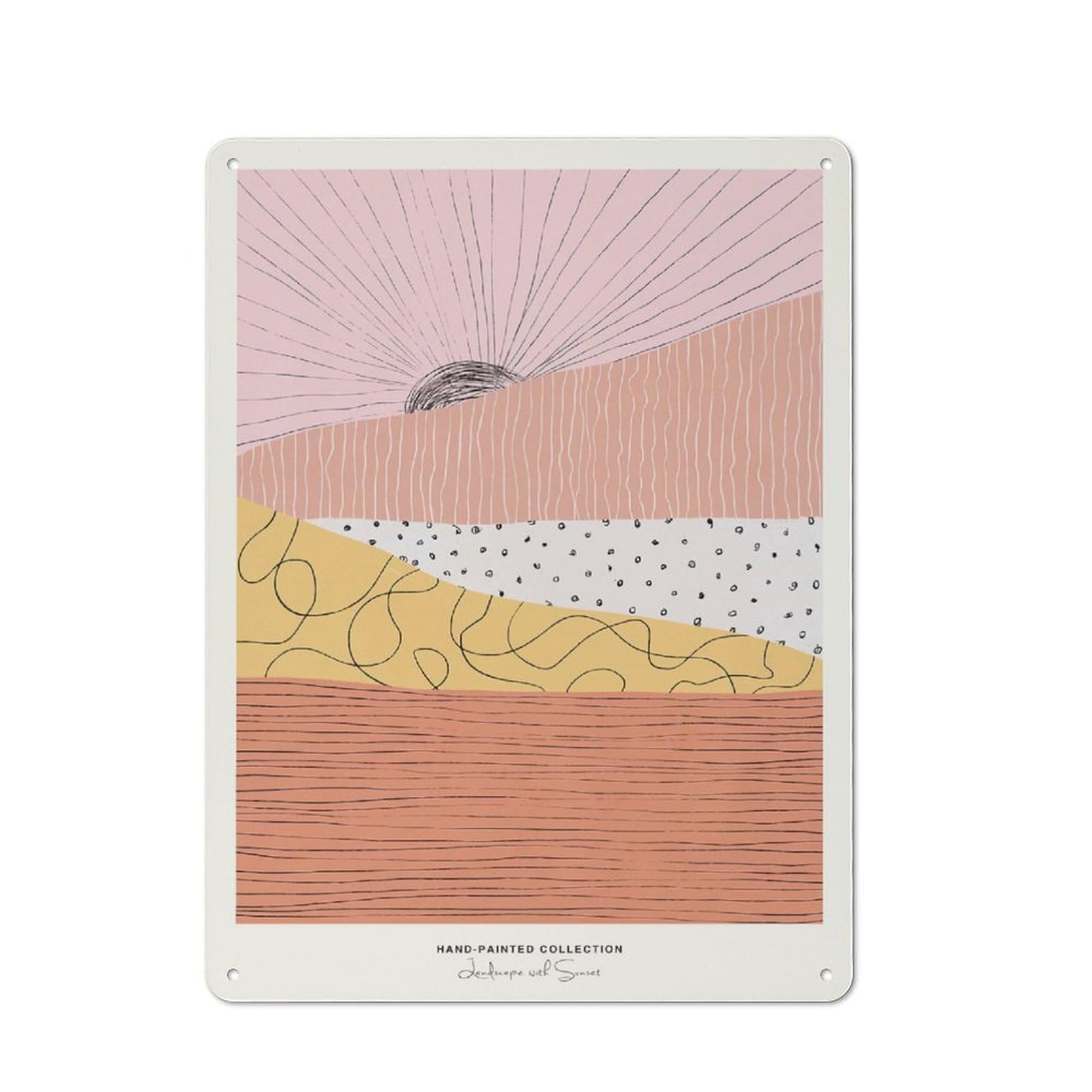 Vintage Abstract Landscape with Sunset Art Print Metal Plaque 40x30cm, Diner Style Decor for Bakery, Diner, Cafe Or Family Room
