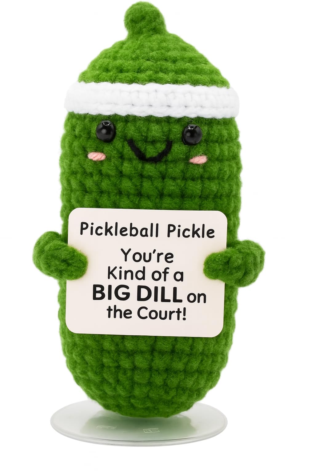 Emotional Support Pickle Crochet with Stand. Handmade Positive Pickle Gift for Women, Friends, Family, Co Workers. Birthday Gifts. Best Friends (White Pickleball Pickle)