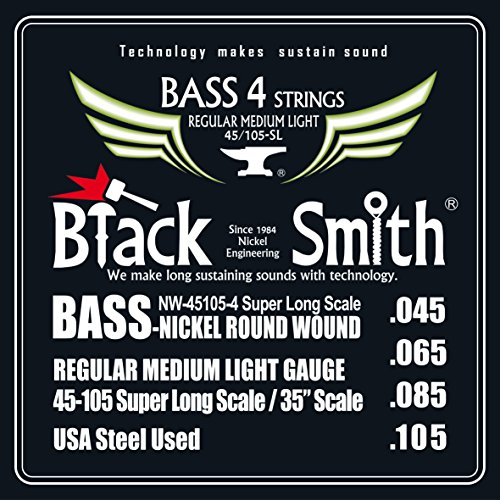 Black Smith 45-105 35″ Jeu de 4 Cordes pour Basse électrique - Les Beatles, Paul McCartney, John Lennon, RIngo Starr, George Harrison Black Smith 45-105 35" Jeu de 4 Cordes pour Basse électrique
