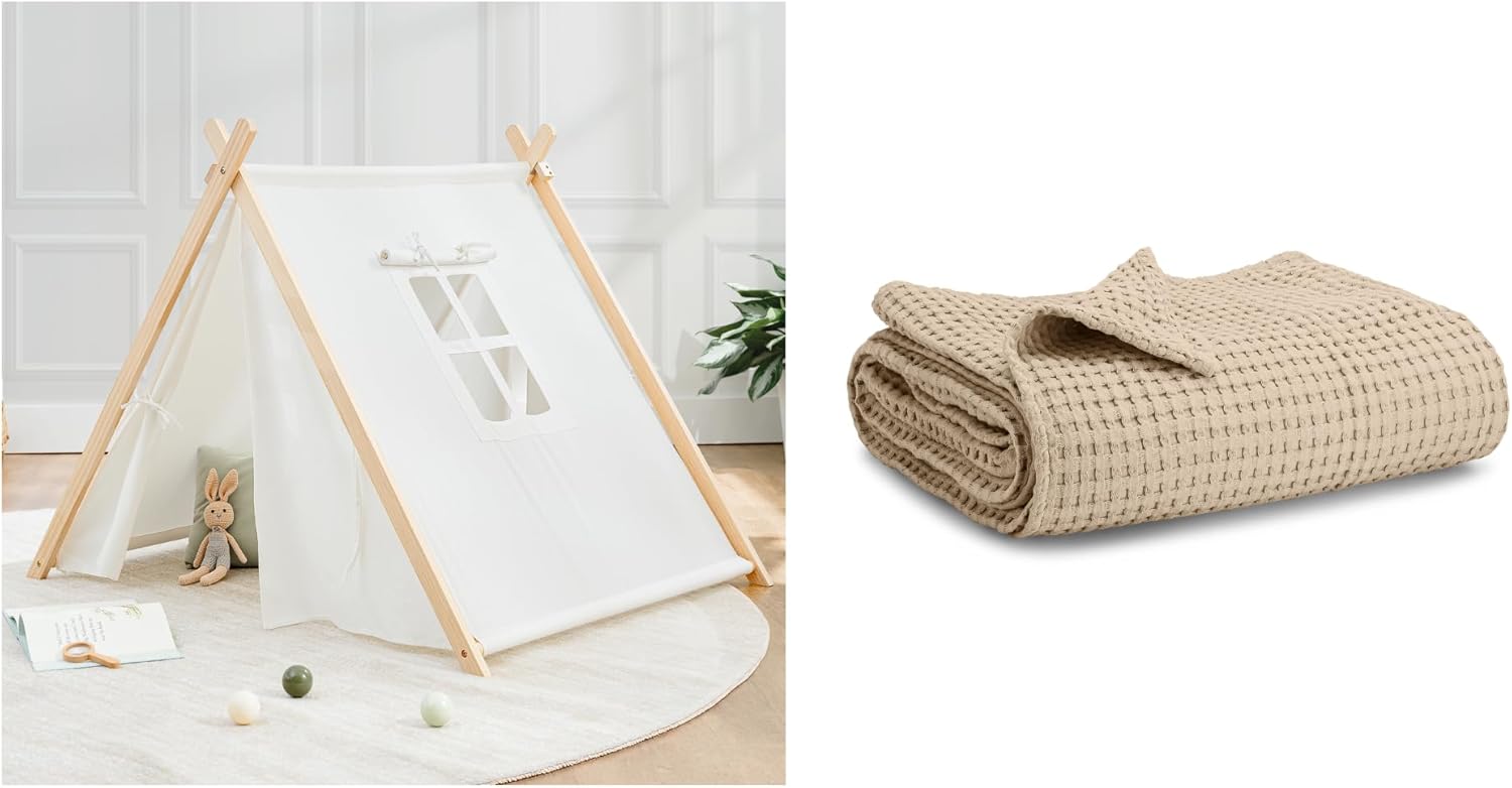 Kids Play Tent and Waffle Weave Baby Blanket Bundled by Comfy Cubs