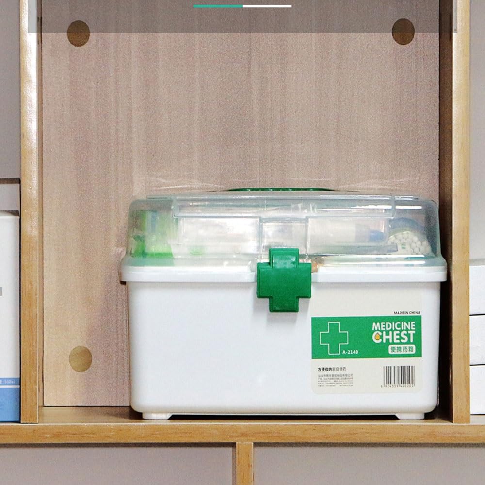 Duża apteczka do użytku domowego Przechowywanie w domu Mała apteczka Przenośny mały zestaw ratunkowy Pudełko do przechowywania apteczek (Color : Green, Size : L)