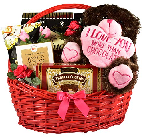 I Love You More Than Chocolate, Romantic Gift Basket - Men or Women Will Love the Plush Bear and Delicious Treats Bursting with Flavor