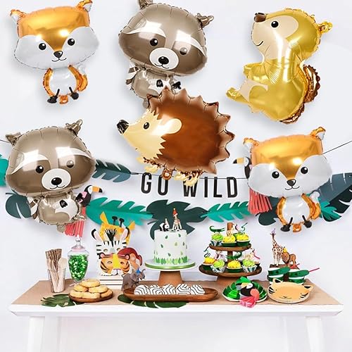 Miniatura 4 de Globos de papel de aluminio Mylar de animales del bosque para decoración de fiesta de cumpleaños con temática de bosques para baby shower