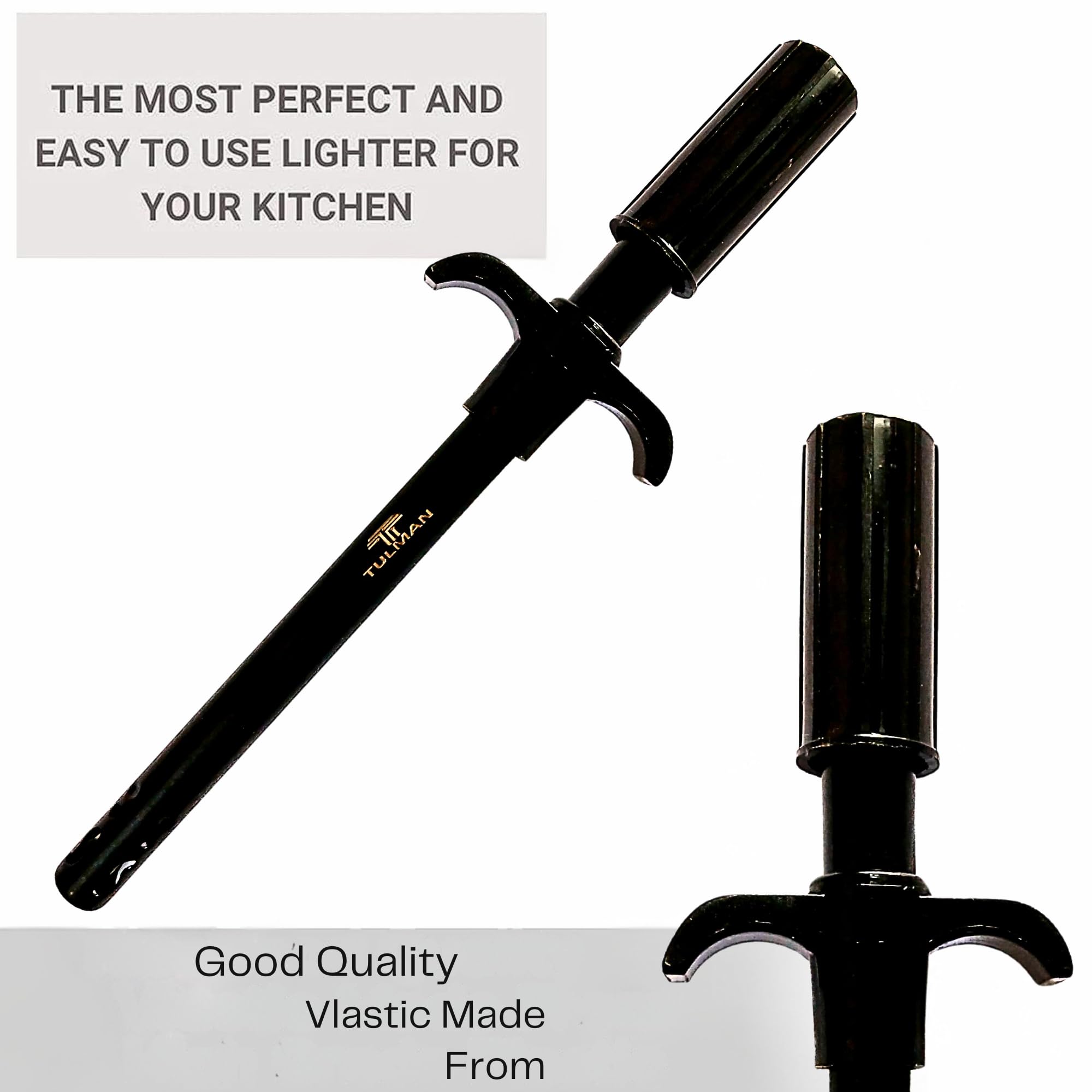 TULMAN 1 Pack Easy Grip Metal Gas Lighter for Kitchen, Long Handle Regular Gas Stove Lighter for Home & Restaurant Use - Black 3